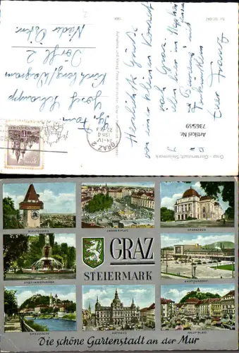 736559 Mehrbild AK Graz Schlossberg Opernhaus Stadtparkbrunnen Hauptplatz Rathaus