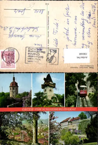 736560 Mehrbild AK Graz Schlossberg Uhrturm Bergbahn Blick auf Stadt