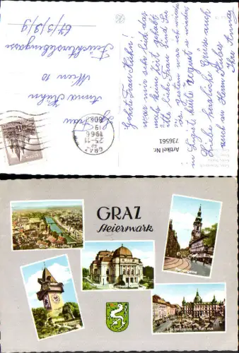 736561 Mehrbild AK Graz Herrengasse Hauptplatz mit Rathaus Uhrturm Schlossberg