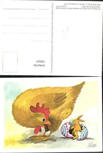 736567 Künstler AK Silvia Wichtl Hahn Hase schlüft aus Ei Osterei Ostern