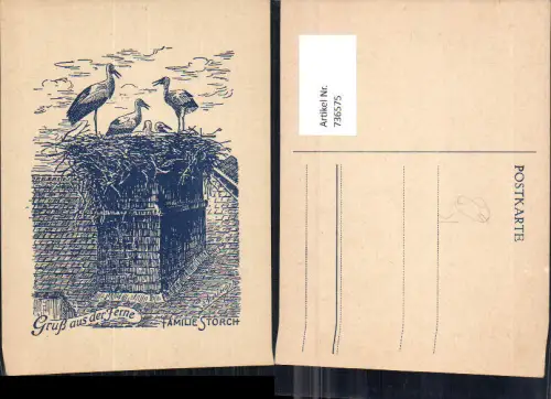 736575 Künstler AK Sohninger Familie Storch Gruß aus der Ferne Storchennest