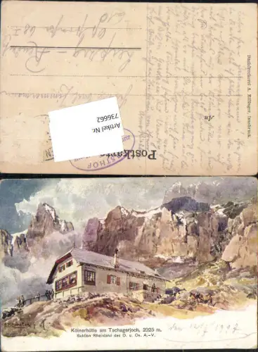736662 Künstler AK E. T. Compton Kölnerhütte Tschagerjoch St. Zyprian Gröden Gardena Canazei Trentino