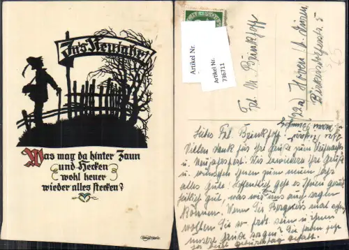 736711 Künstler AK Silhouette Scherenschnitt Georg Plischke Neujahr