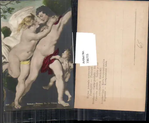 736715 Künstler AK Peter Paul Rubens Venus u. Adonis Engel Erotik Akt