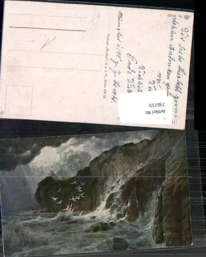 736719 Künstler AK Hermann Rüdisühli Gewitter Gewitter Meer Brandung Felsen