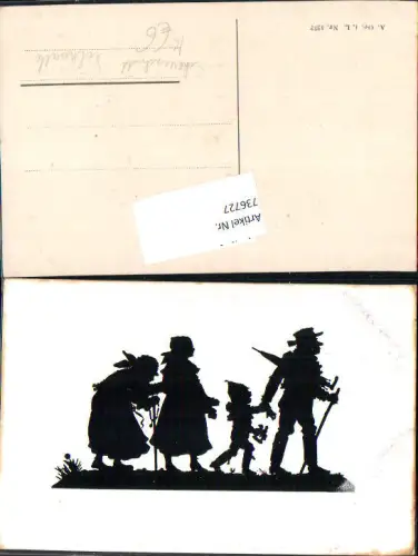 736727 Künstler AK Silhouette Scherenschnitt familie