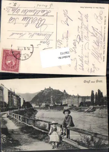 736772 tolle AK Gruss aus Graz Kinder am Quai Kai pub S. Frank Nr. 725-113