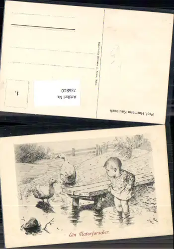736810 Künstler AK Hermann Kaulbach Naturforscher Ente Kleinkind Kind
