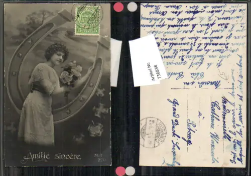 736838 tolle Foto-AK Frau Hufeisen Neujahr Klee Rosen Blumen Stp. Rodange Luxemburg n. Petange
