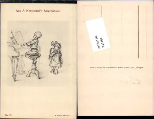 737404 Künstler AK Anton Hendschel`s Skizzenbuch 27 Kleiner Virtuos Klavier