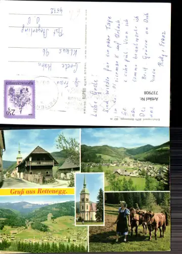 737908 Mehrbild AK Rettenegg Kühe Rinder Kirche Dorfpartie Bäuerin Kopftuch