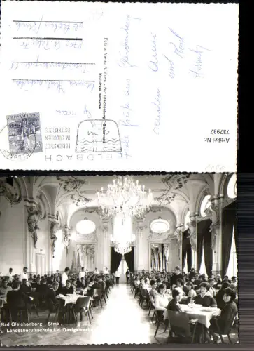 737937 Foto AK Bad Gleichenberg Landesberufsschule f. d. Gastgewerbe Speisesaal Schüler Luster