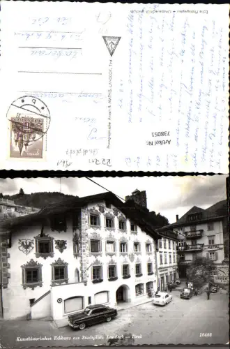 738051 Foto AK Landeck Eckhaus am Stadtplatz Kunstvolle Fassade VW Käfer