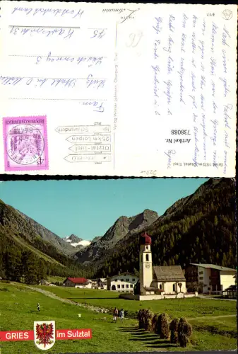 738088 Gries im Sulztal Längenfeld Ötztal Tirol Ansicht Kirche Heuernte Heinzen Heu