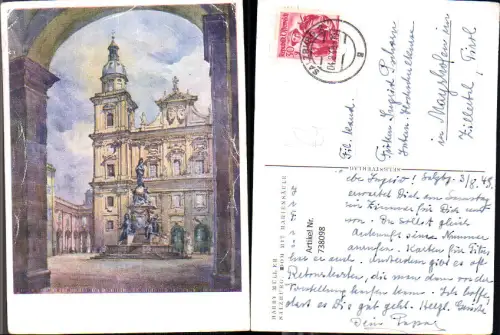 738098 Künstler AK Harry Müller Salzburg Dom mit Mariensäule