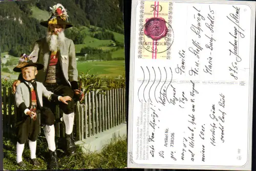 738106 Trachtengrüße aus dem Zillertal Mann mit Bub Junge Tiroler Tracht Bart