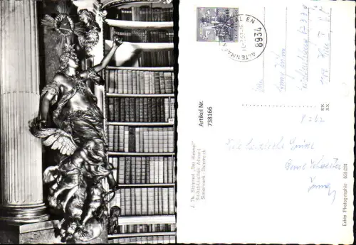 738166 Foto AK Admont Stiftsbibliothek Der Himmel J. Th. Stammel Statue Bibliothek