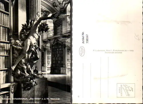 738167 Foto AK Admont Stiftsbibliothek Die Hölle J. Th. Stammel Statue Bibliothek