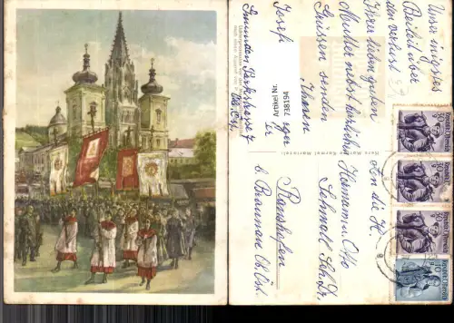 738194 Künstler AK nach Aquarell P. Hartmann Mariazell Basilika Lichterprozession