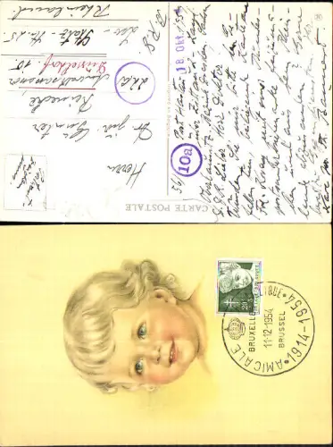 738257 Kind Lockenkopf Stempel Amicale 1914-1954
