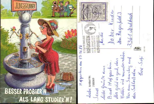 738369 Künstler AK Besser probieren als lang studiern Frau Jungbrunnen Humor Erotik