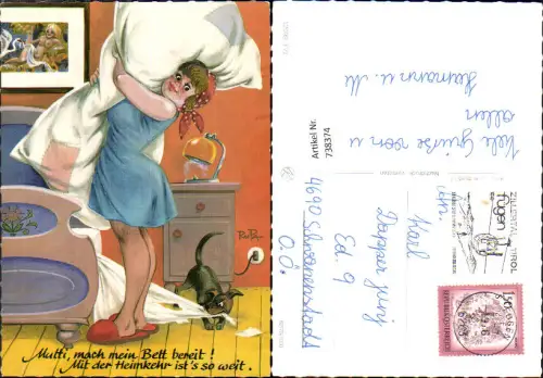 738374 Künstler AK RuPa Mutti mach mein Bett bereit Frau Hund Erotik Humor