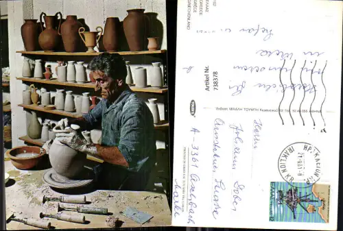 738378 Greece Mann beim Töpfern Töpferscheibe Töpferware Handwerk
