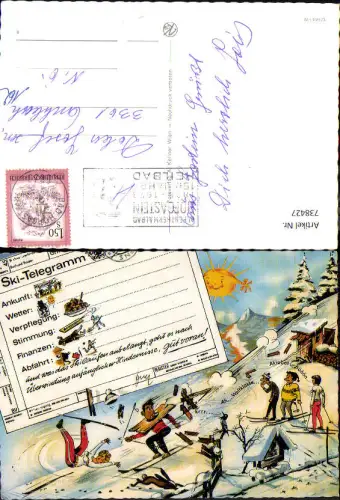 738427 Künstler AK Ski-Telegramm Wintersport Ski Humor