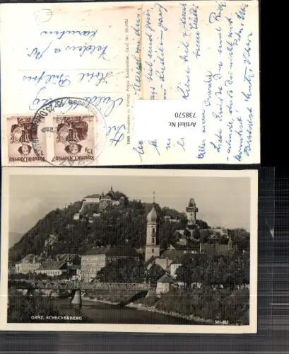 738570 Foto AK Graz Schlossberg mit Uhrturm Brücke