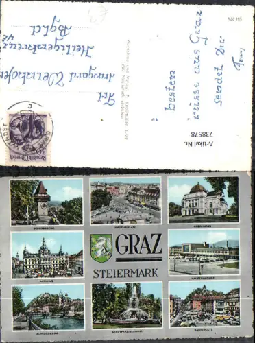 738578 Mehrbild AK Graz Schlossberg Opernhaus Rathaus Hauptbahnhof