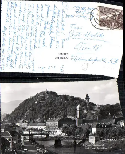 738585 Foto AK Graz Mur u. Schlossberg Brücke