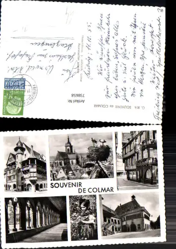 738658 Mehrbild AK Souvenir de Colmar Störche Frau Tracht Fachwerkhaus France