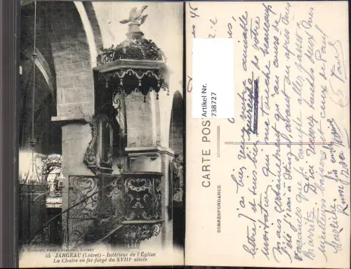 738727 Jargeau Loiret Interieur de l Eglise La Chaire en fer forge du XVIII siecle Kirche Kanzel France