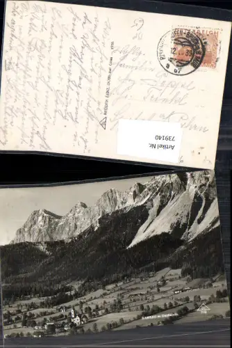 739140 Foto AK Ramsau a. Dachstein b. Schladming Ansicht mit Kirche Bahnpost zug 67 Bischofshofen Bruck a. d. Mur