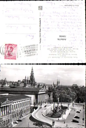 739490 Foto AK Wien Vienna Ringstraße mit Parlament u. Rathaus Automobile Oldtimer 1957