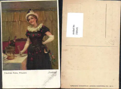 739541 Künstler AK Friedrich Prölss München Fasching Karneval Sekt Glas Kostüm