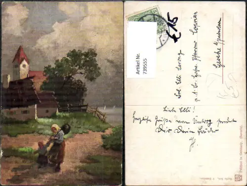 739555 Künstler AK Senllyo Kirche Oma Kind gel Geseke Paderborn Soest