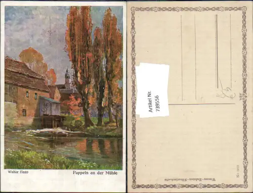 739556 Künstler AK Walter Kopp Pappeln an der Mühle Wassermühle pub Wenau Rubens Künstlerkarte