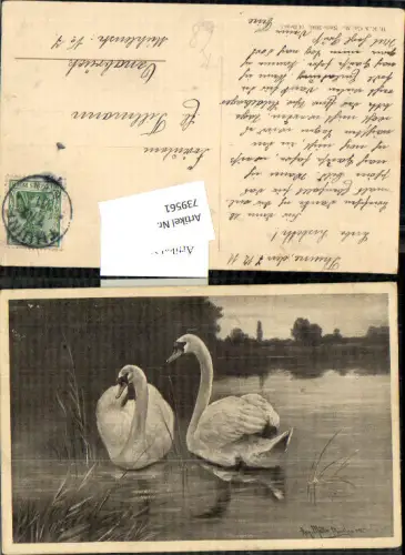 739561 Künstler AK August Müller München Jagd Schwan Schwäne