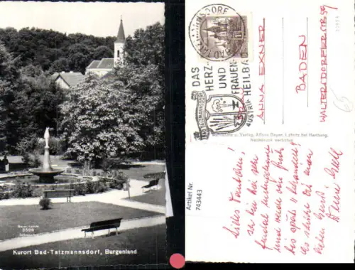 743443 Foto AK Bad Tatzmannsdorf Ansicht m. Kirche Brunnen