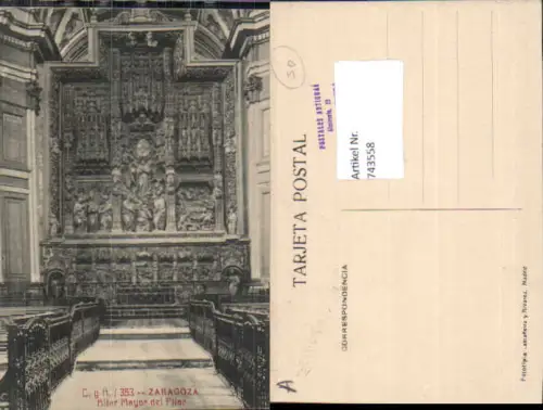 743558 Saragossa Zaragoza Altar Mayor del Pilar Kathedrale Inneres