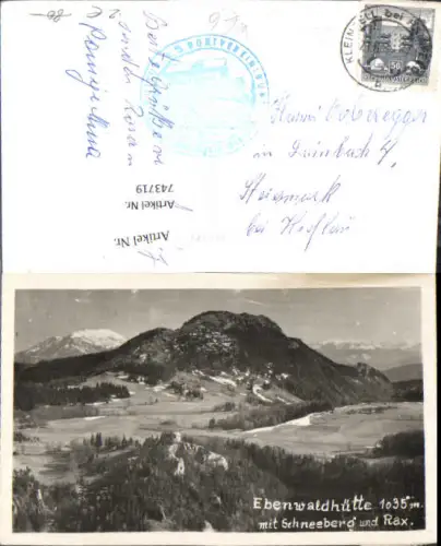 743719 Foto AK Ebenwaldhütte Schneeberg Rax Kleinzell b. Hainfeld