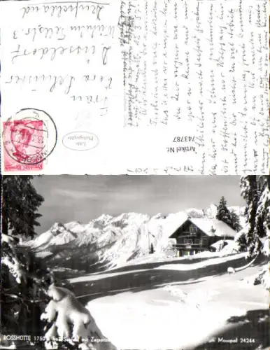 743787 Foto AK Rosshütte b. Seefeld i. Tirol mit Zugspitze im Winter