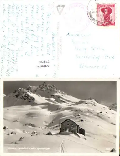 743789 Foto AK Galtür Silvretta Jamtalhütte m. Augstenköpfe im Winter