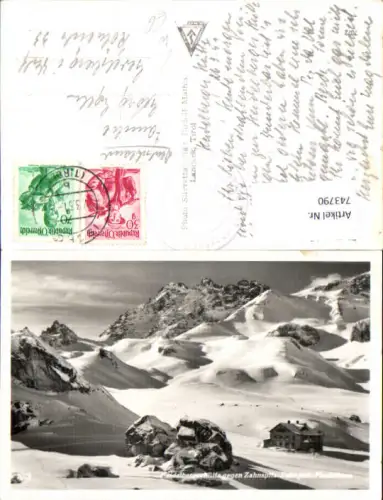 743790 Foto AK Ischgl Heidelbergerhütte geg. Zahnspitze Zahnjoch Fluchthorn i. Winter