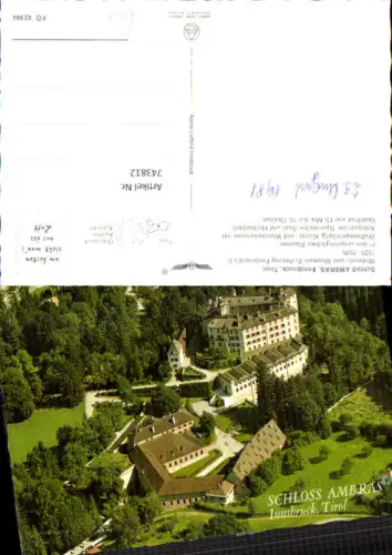 743812 Fliegeraufnahme Schloss Ambras Innsbruck pub Alpine Luftbild FÖ 62984