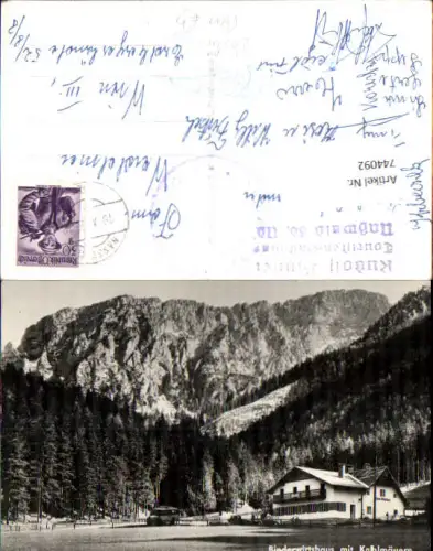 744092 Foto AK Naßwald Binderwirtshaus mit Kahlmäuern Bus Postbus VW Käfer