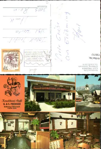 739777 Mehrbild AK Gröbming Konditorei-Cafe Prenner Dorfpartie m. Kirche Gaststube Postbus Bus