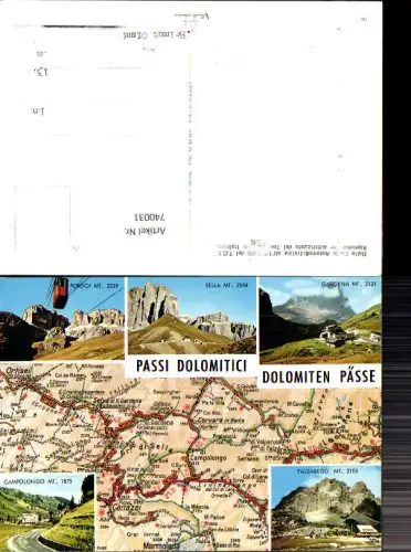 740031 Lagekarte Passi Dolomitici Dolomiten Pässe Pordoi Sella Gardena Trentino