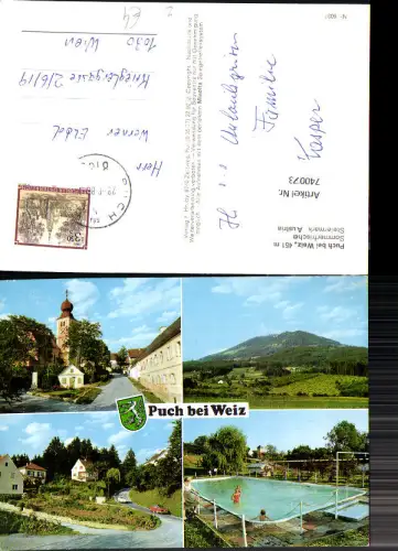 740073 Mehrbild AK Puch b. Weiz Dorfpartie m. Kirche Schwimmbad VW Käfer